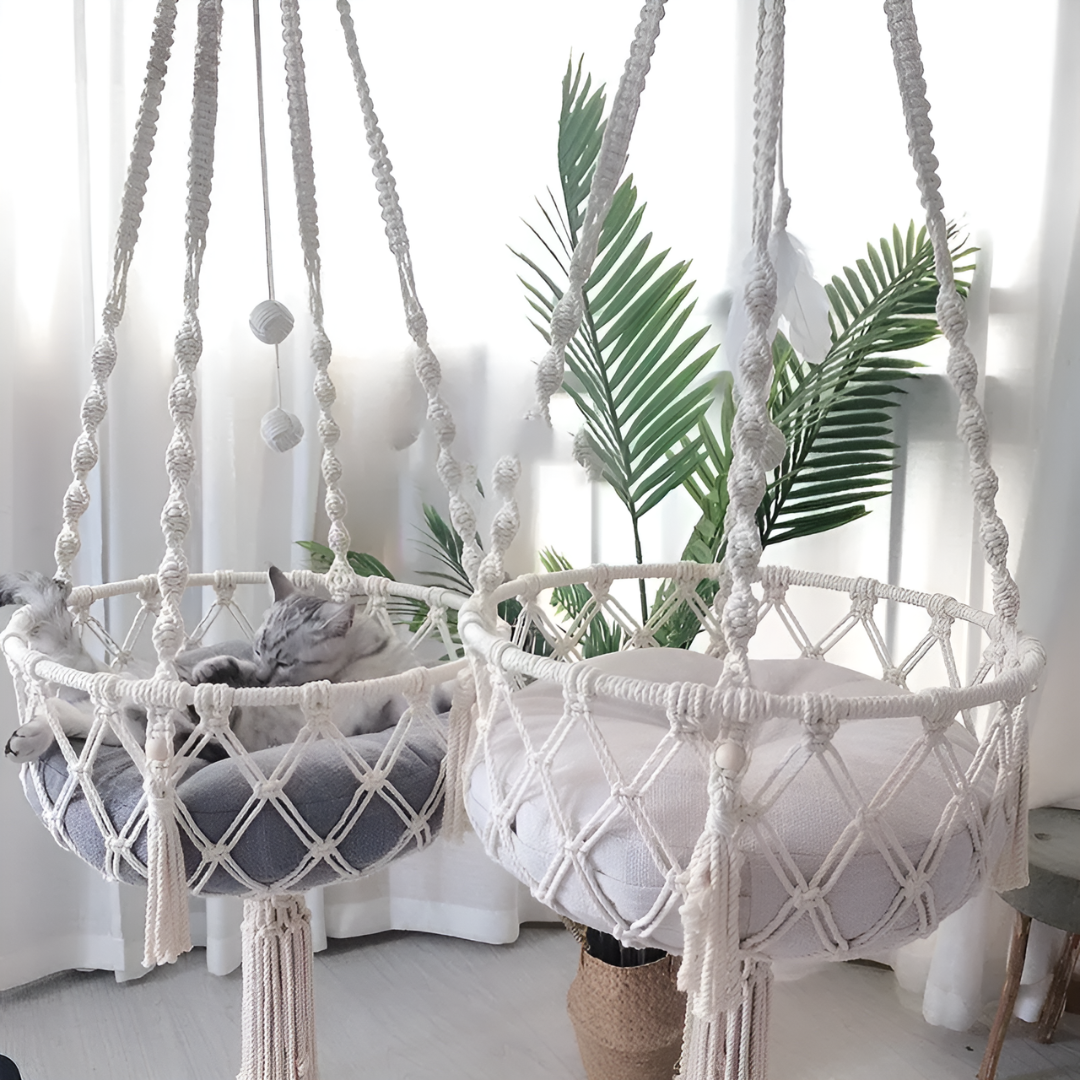 The MATE Macrame Cat Hammock is designed to offer a unique blend of elegance and functionality.