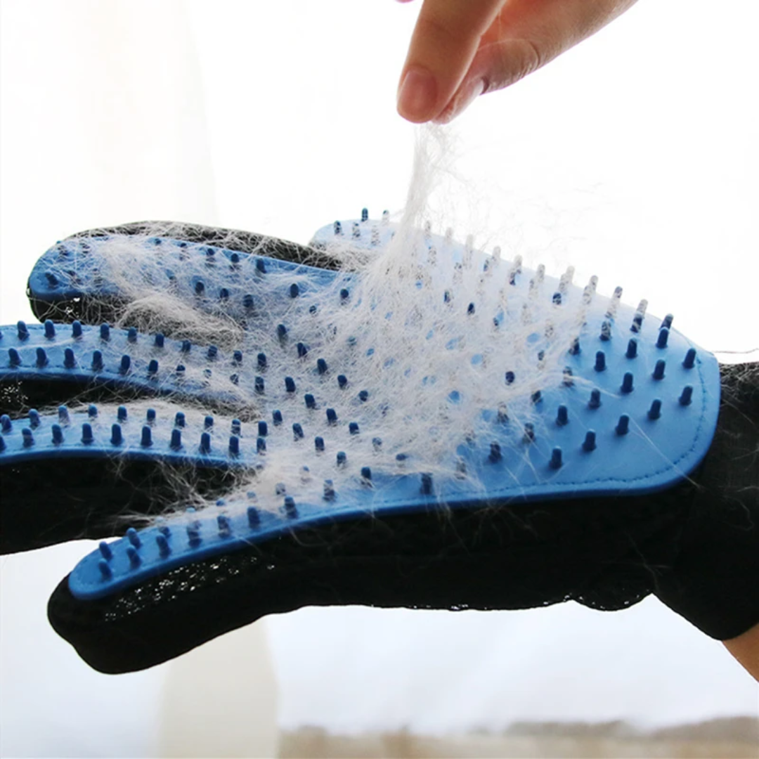 Image of MATE Pet Deshedder Hair Removal Glove in blue; designed for pet owners who value ease, efficiency and effectiveness.